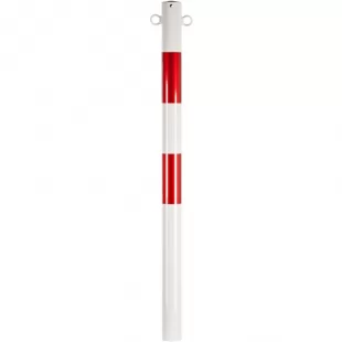 Słupek parkingowy blokujący U-12b | metalowy, 100 cm, do podstawy drogowej, tymczasowy, łańcuchowy, 2 uszka, biało-czerwony